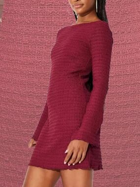 Wild Fable - Berry Red Crochet Style Ribbed Knit Bodycon Mini Dress -